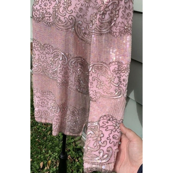 Vintage Talbots Joan Leslie Pink 100% Silk heavily beaded long sleeve blouse - Picture 8 of 11